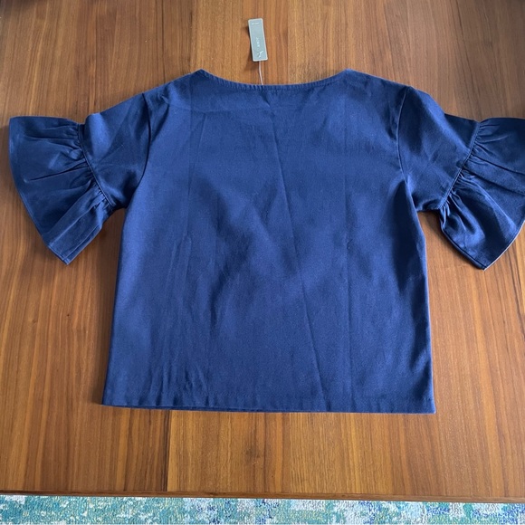 J.Crew Ruffle Sleeve Top Navy Slightly Oversized NWT Size XS - Picture 11 of 13